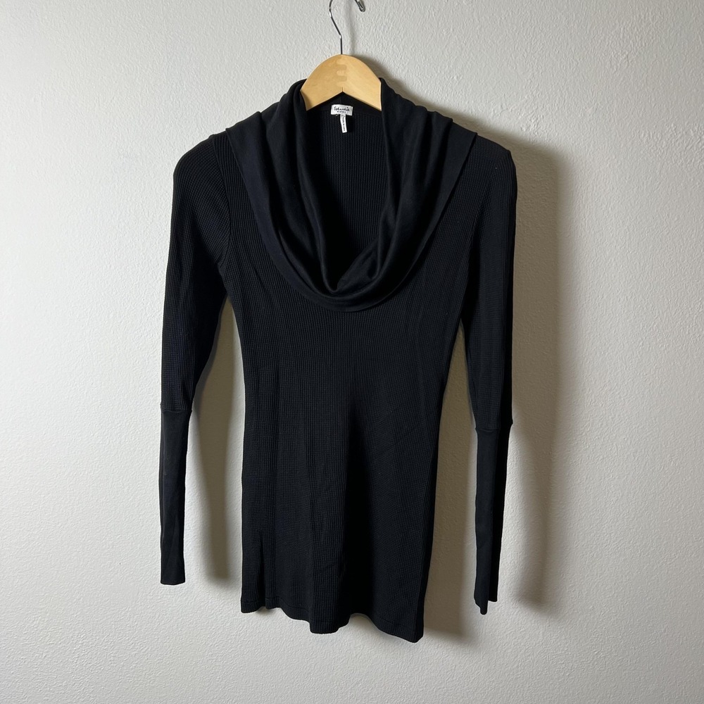 Splendid Sweater Womens XS Black Cowl Neck Waffle‎ Knit Long Sleeve Pullover USA